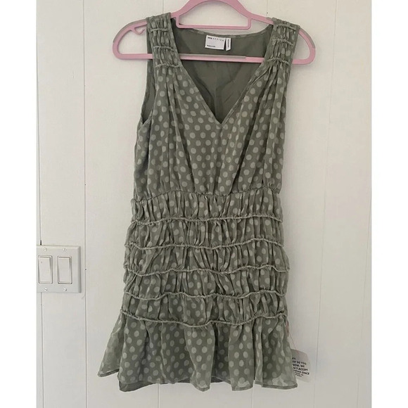 ASOS Design Sz 4 Sleeveless Mini Dress Ruched Skirt Khaki Olive Sage Green - NEW - Picture 1 of 5